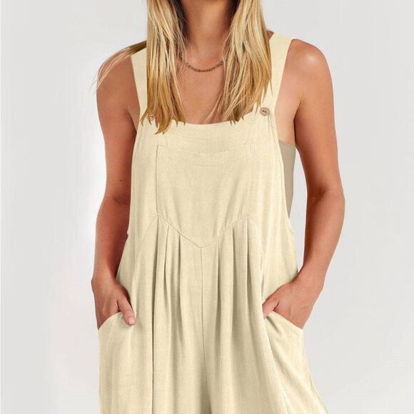 ANRABESS JUMPSUIT LOOSE SLEEVELESS ADJUSTABLE STRAPS BIB WIDE LEG W/POCKETS sz M - Picture 2 of 16